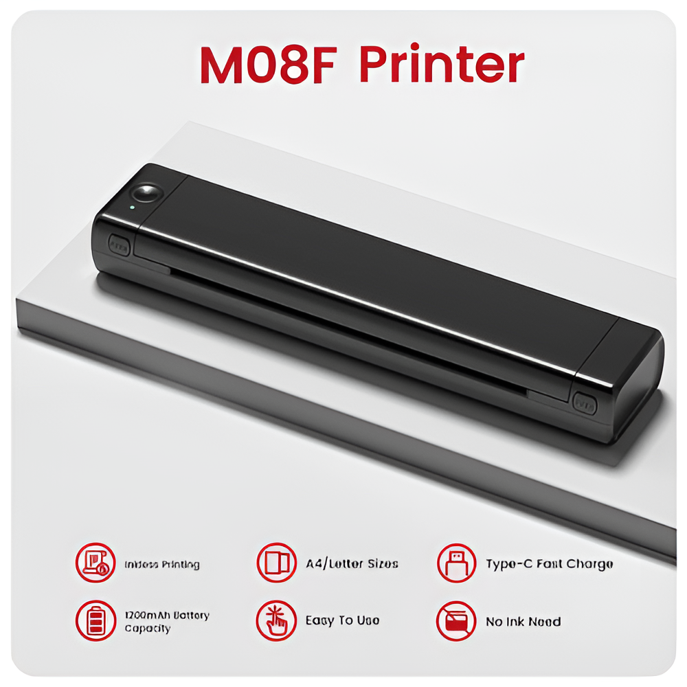 Inkless Mini Printer – Wireless, Portable & Rechargeable